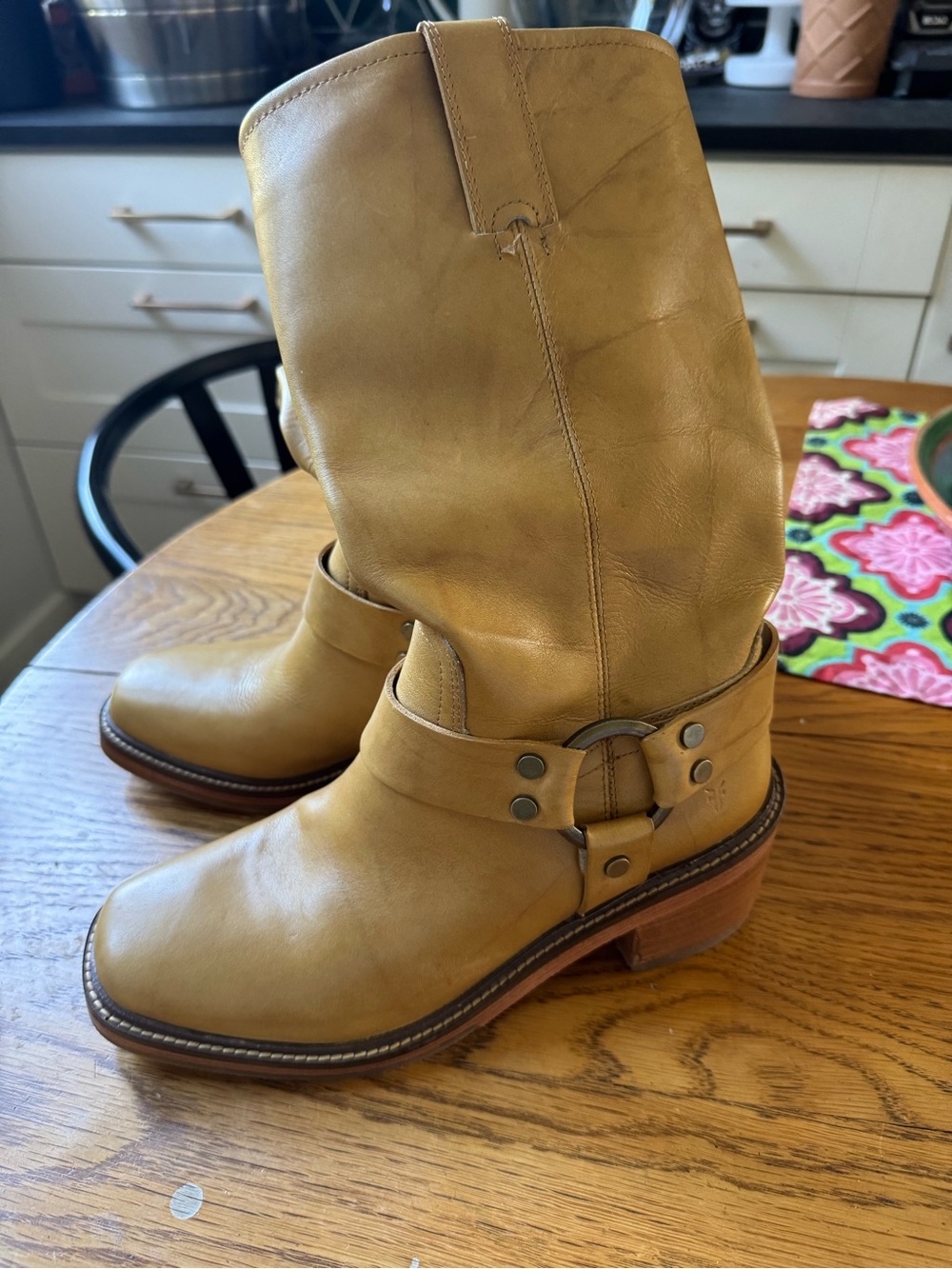 Frye Tan Harness Heeled Leather Boots - Picture 2 of 5